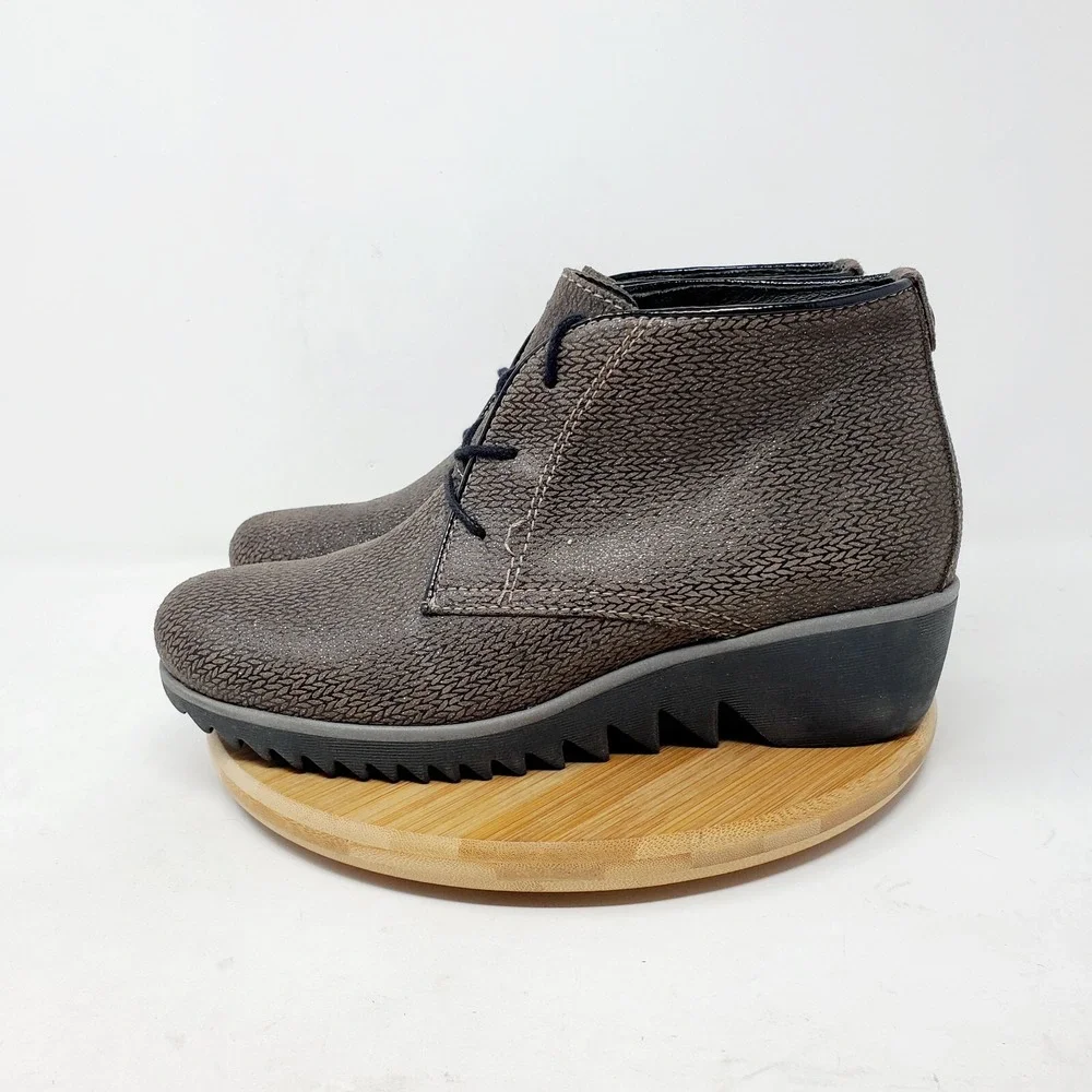 Wolky Ankle Boots Womens 38 Dusky Leather Lace Up Wedge Heel Bootie Comfort Shoe